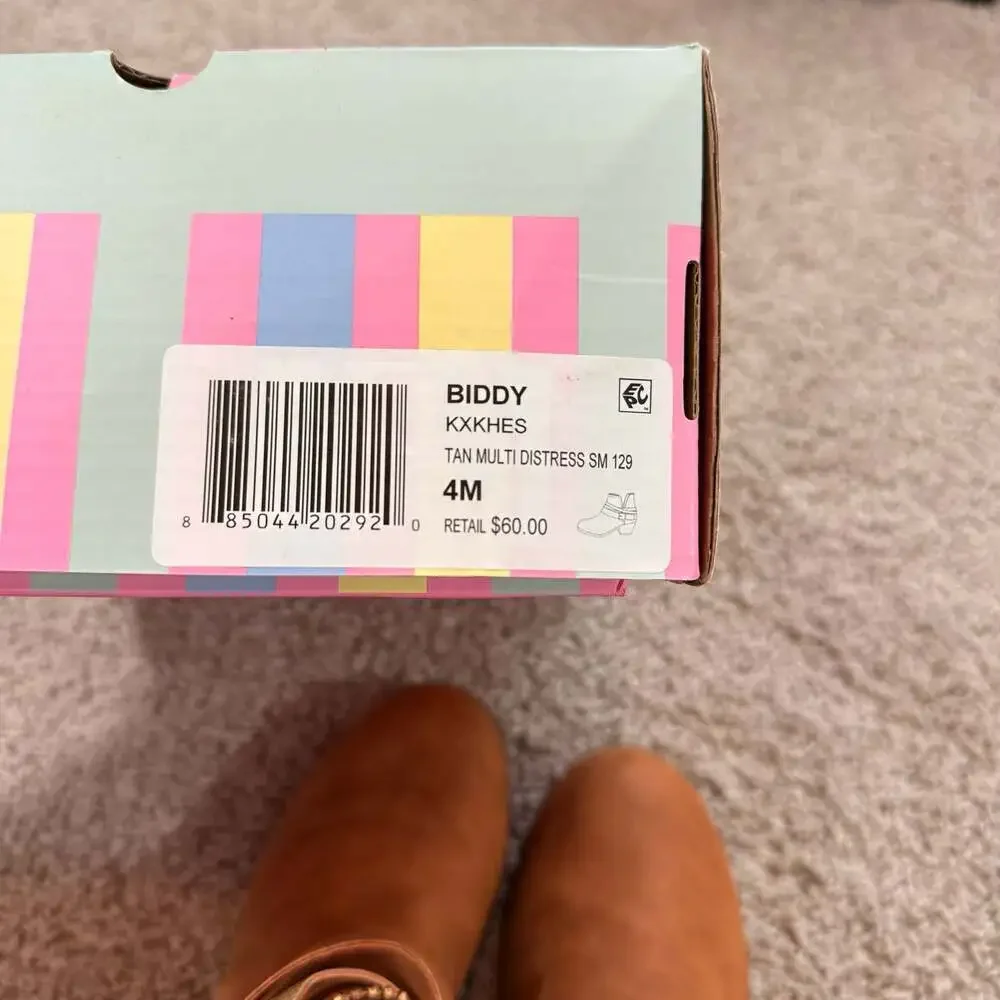 Biddy Girls Tan Leopard‎ Western Ankle Boots Size 4M Boutique Booties EUC